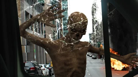 Walking dead undead zombie strikes against car disc 库存影片 40087433