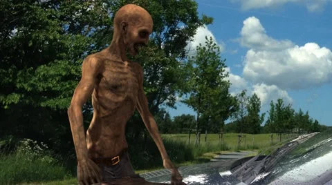 Walking dead undead zombie walks behind a car Видео 40087423