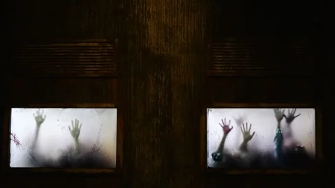 Walking dead Zombie attack city. Wide shot of terrifying display of zombie Video stock 255888739