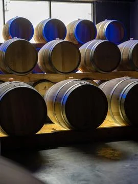 Walking in deep and long undergrounds caves with wooden barrels, making cha.. Stock Photos