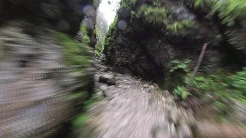 Walking in Deep Narrow Rocky Gorge Mountain Trail Hyper Lapse Stock Footage 140971981