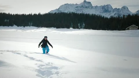 Walking in deep snow Stock Footage 20542371