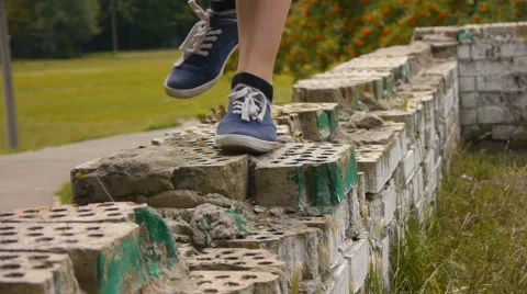 Walking On The  Destroyed Wall Video stock 65214437