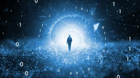 Walking into digital cyberspace network Stock Footage 324209215