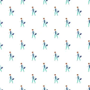 Walking doctor with briefcase seamless pattern Stock Illustration