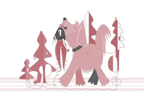 Walking the dog Illustrazione stock