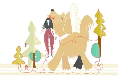 Walking the dog Stock Illustration