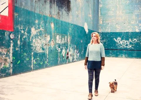Walking the dog Foto stock