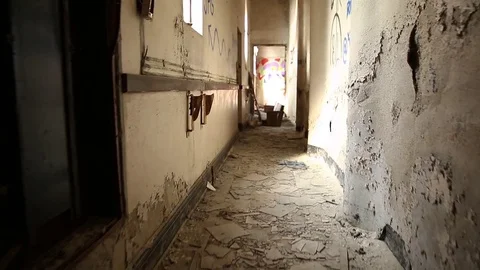 Walking Down Abandoned Hallway Stock Footage 70704057