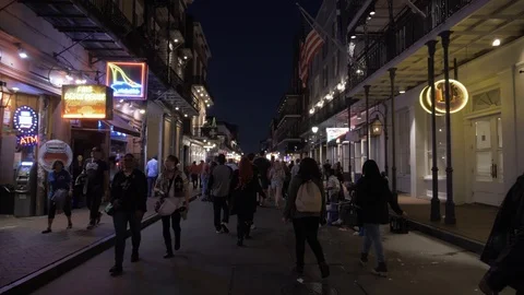 Walking down Bourban in New Orleans Stock Footage 123710996
