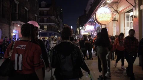 Walking down Bourban in New Orleans Stock Footage 123711063