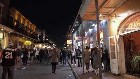 Walking down Bourban Street in New Orleans Stock Footage 123711072