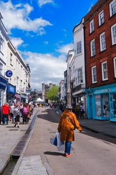 Walking Down the Centre of Wells High Street Stock Photos