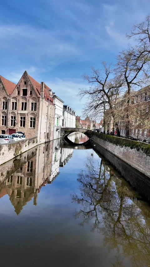 Walking down a cobblestone street lined with magnificent Gothic facades in Bruge Vídeos de archivo 333202712
