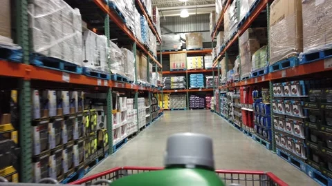 Walking Down Empty Aisle In Big Box Retailer Shopping For Supplies Stock Footage 153612381