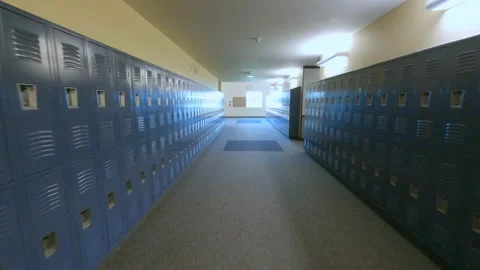 Walking down a hallway with lockers Stock Footage 141216737