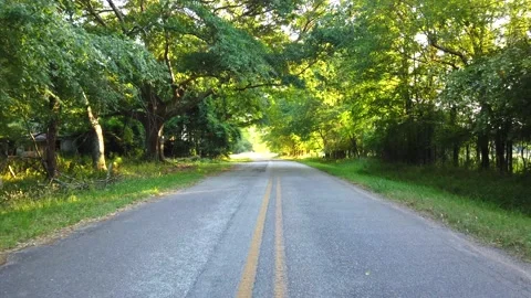 Walking down the middle of quiet two lane country road with trees growing on Vídeos de archivo 132607161
