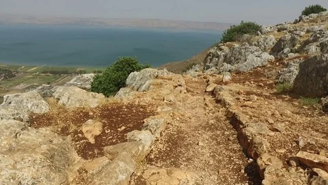 Walking Down Path on Mount Arbel in Israel Stock Footage 78204530