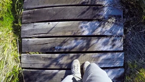 Walking down the path near Perito Moreno in Argentine in slow motion Stock Footage 70840464