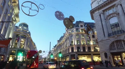 Walking down Regent Street with Bus Stock Footage 57353629