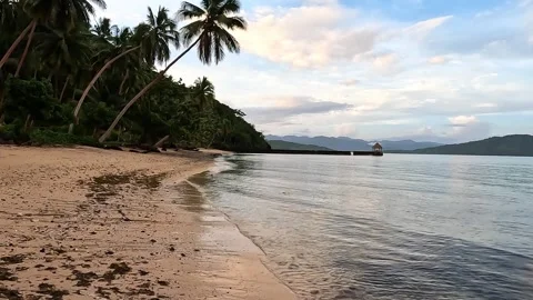 Walking Down Remote Tropical Beach At Sunset 4K 스톡 동영상 257713678