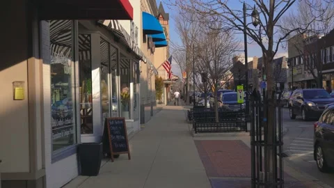 Walking Down The Sidewalk Downtown In A Small Town Stock Footage 172041300