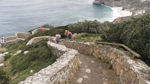 Walking down stairs at Cape point, Cape Town, South Africa 動画素材 127889246