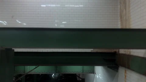 Walking Down Stairs Under Riveted Steel Beams to 7 Train, Times Square-42nd St Video stock 347922608