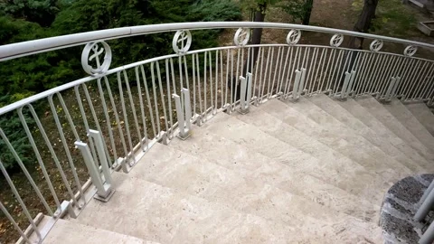 Walking Down The Stone Staircase. Spiral Stairs. Stock Footage 149765965
