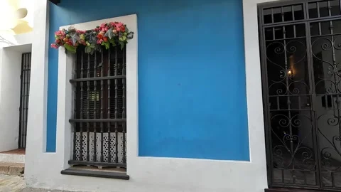 Walking down street old san juan puerto rico colorful colonial homes Stock Footage 277474970