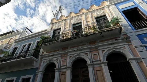 Walking down street old san juan puerto rico colorful colonial homes Stock Footage 277477865