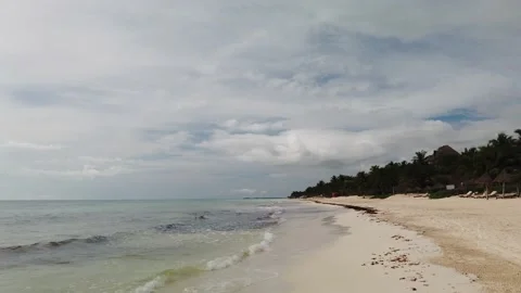 Walking Down a Tropical White Sand Beach in Tulum Mexico Stock Footage 137429435