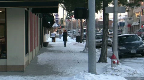 Walking Down Winter Sidewalk Video stock 306995