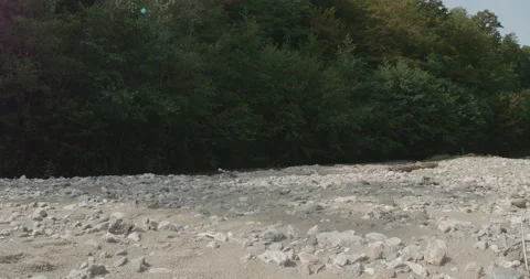 Walking on Dry Bed River Stock Footage 139642354