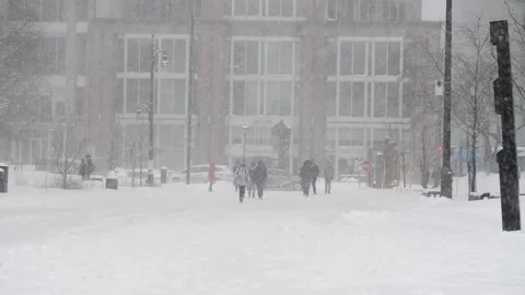 Walking during snow store Stock Footage 131183760