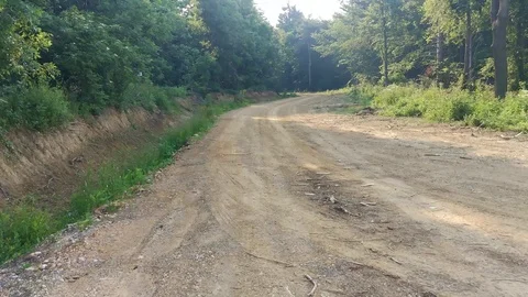 Walking on the earth road through the forest in the mountain Vídeo Stock 111700776