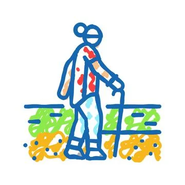 Walking elderly leisure icon doodle illustration Stock Illustration