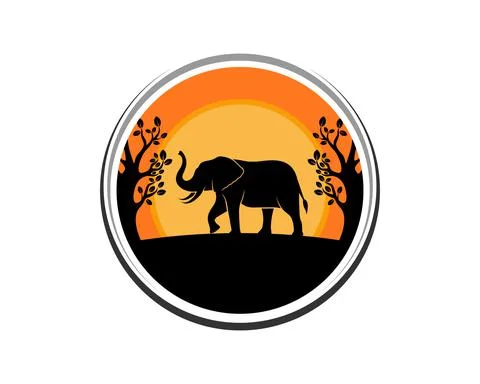 Walking elephant with sunset scenery behind Stock Illustration