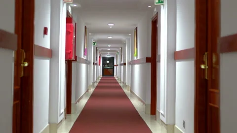 Walking on the empty corridor in 4k slow motion 60fps Stock Footage 171753694