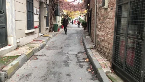 Walking on the empty street in the city Stock Footage 145287006