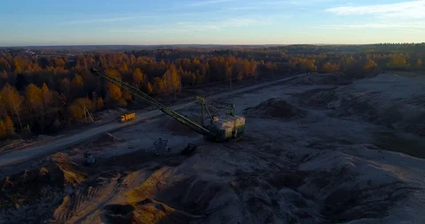 Walking excavator in the sand pit. Stock Footage 97481606