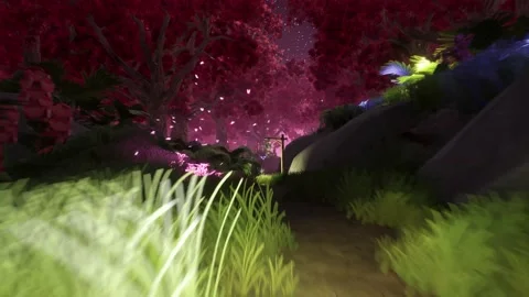 Walking fast in a Magic Forest Lantern, Plants, Bright Butterflies 3D Animat Stock Footage 221622442