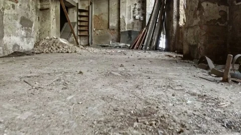 Walking First Person View at Ruins Of Abandoned Building Stock Footage 143187957