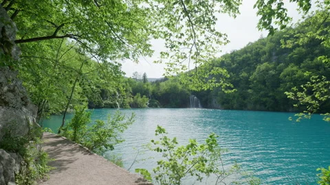 Walking on a Footpath in Plitvice Lakes National Park. Stock Footage 195953883
