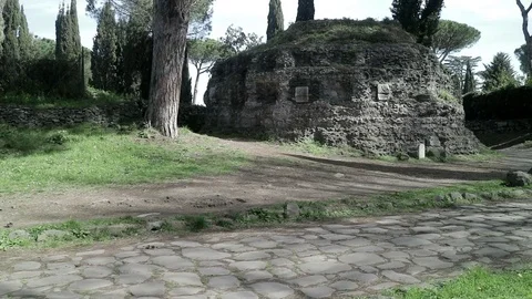 Walking forward on an ancient Roman road in Summer from below Stock Footage 73983453