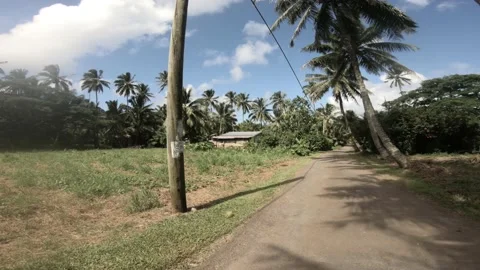 Walking forward view at a backroad in tropical Pacific Cook Islands  Stock Footage 233674601