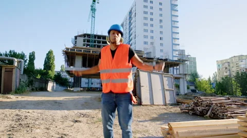 Walking in front of the camera Afro American guy and start dancing at Stock Footage 144290032