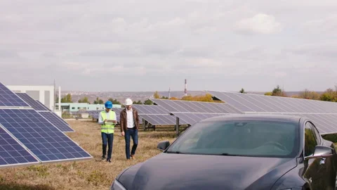Walking in front of the camera two charismatic ecological engineers discussing Stock Footage 164545066