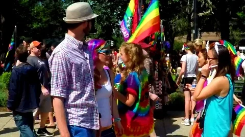Walking Gay Pride in Slow Motion Stock Footage 76560702