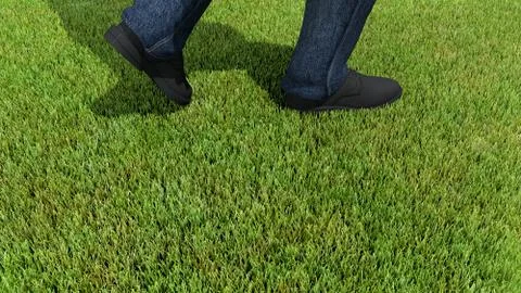Walking on green grass 3D render foot Stock Illustration